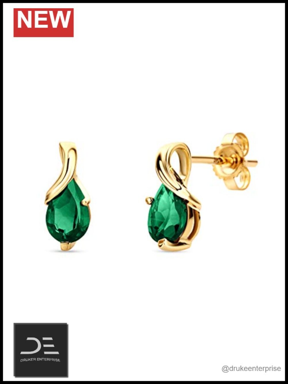 14K Gold Dangle Earrings with Pear-Shape Gems, Hypoallergenic